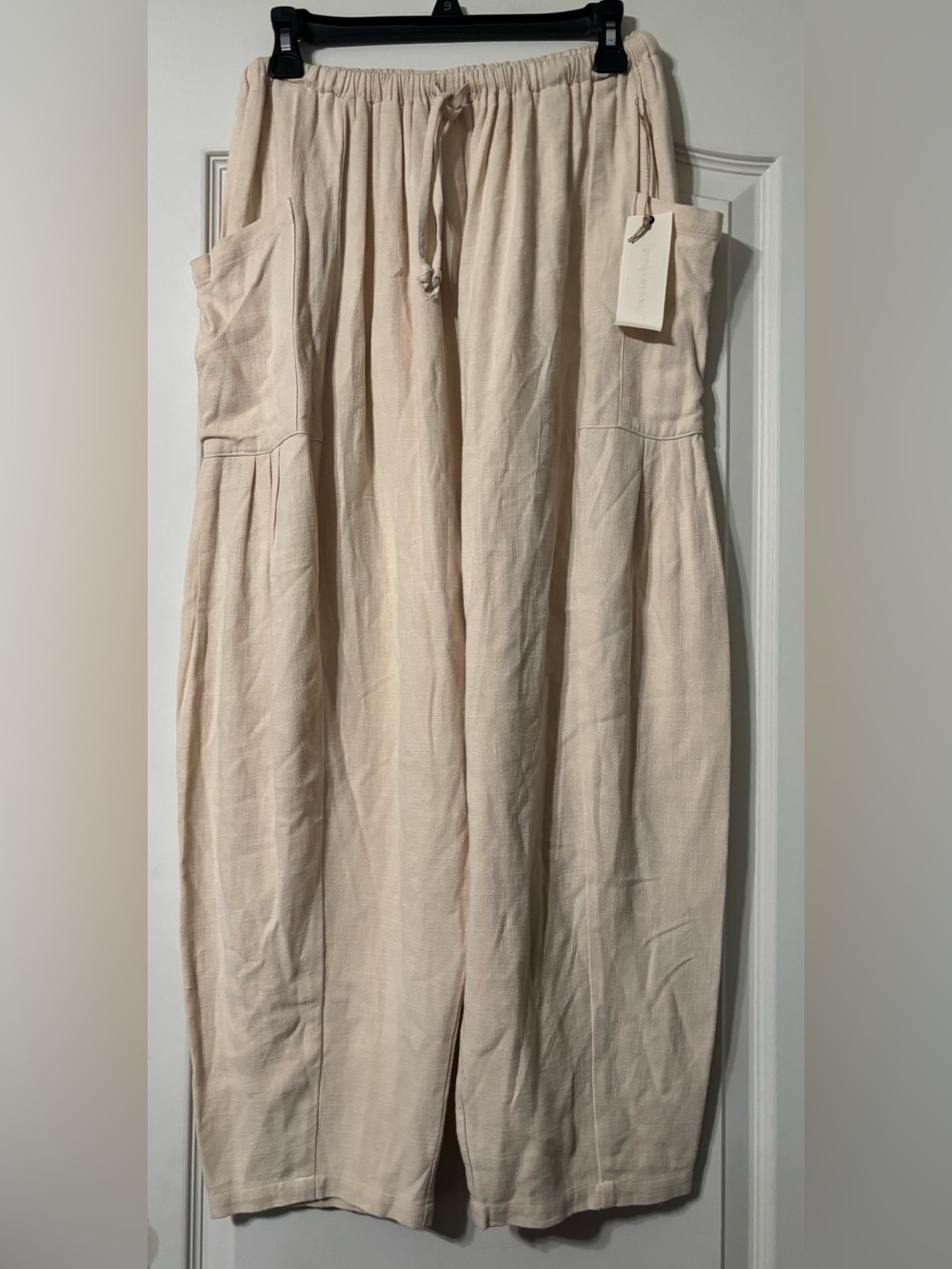 Blue Velvet Wide-Leg Drawstring Pants in Light Cream